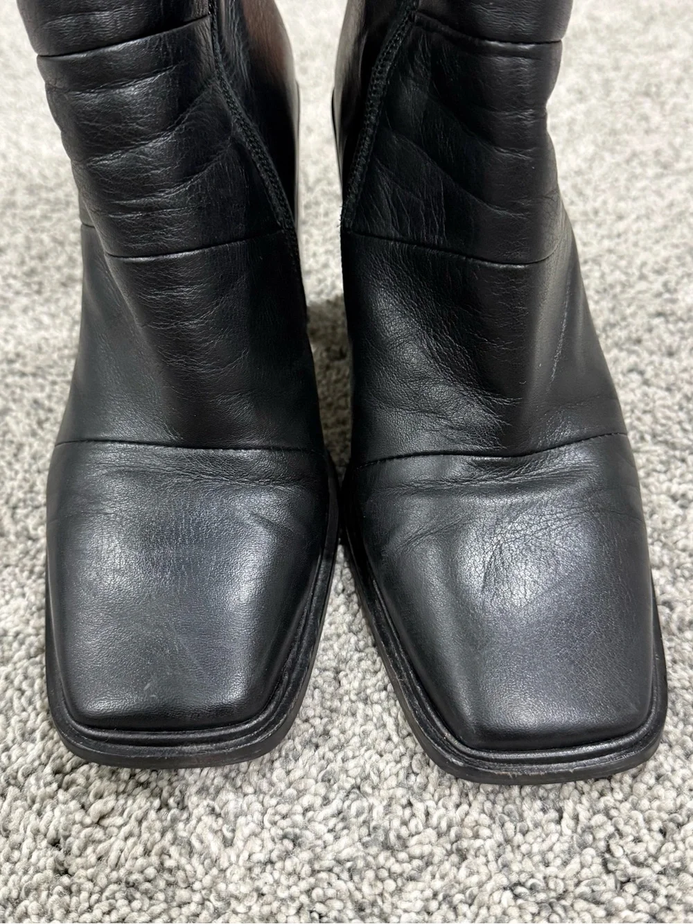 Topshop Black Genuine Leather Block Heel Square Toe Boots Women’s 38 US 7.5